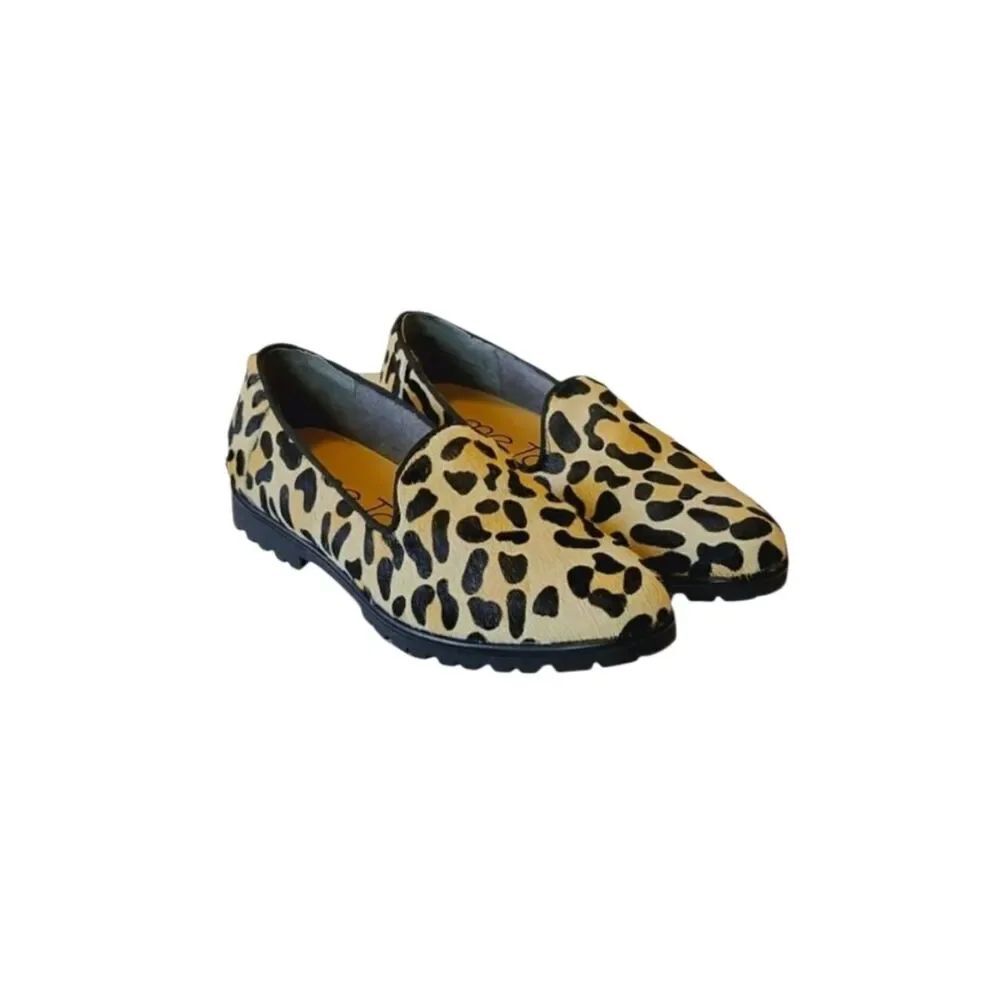 Me Too Cario Calf Hair Leather Leopard Print Slip-on Loafer Shoe Size 7.5